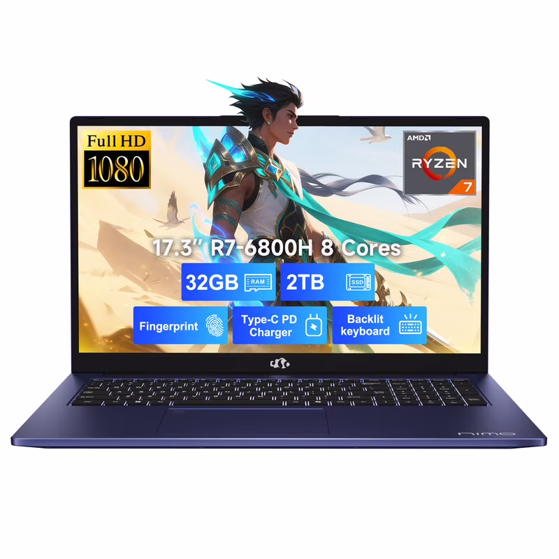 Newest 17.3"FHD Display Business Gaming Laptop,8 Cores AMD Ryzen 7 6800H, 32GB DDR5 RAM 2TB SSD(Beat Intel i7 12700H, Up to 4.7GHz),AMD Radeon 680M GPU, 100W Type-C, Fingerprint, Backlit Keyboard