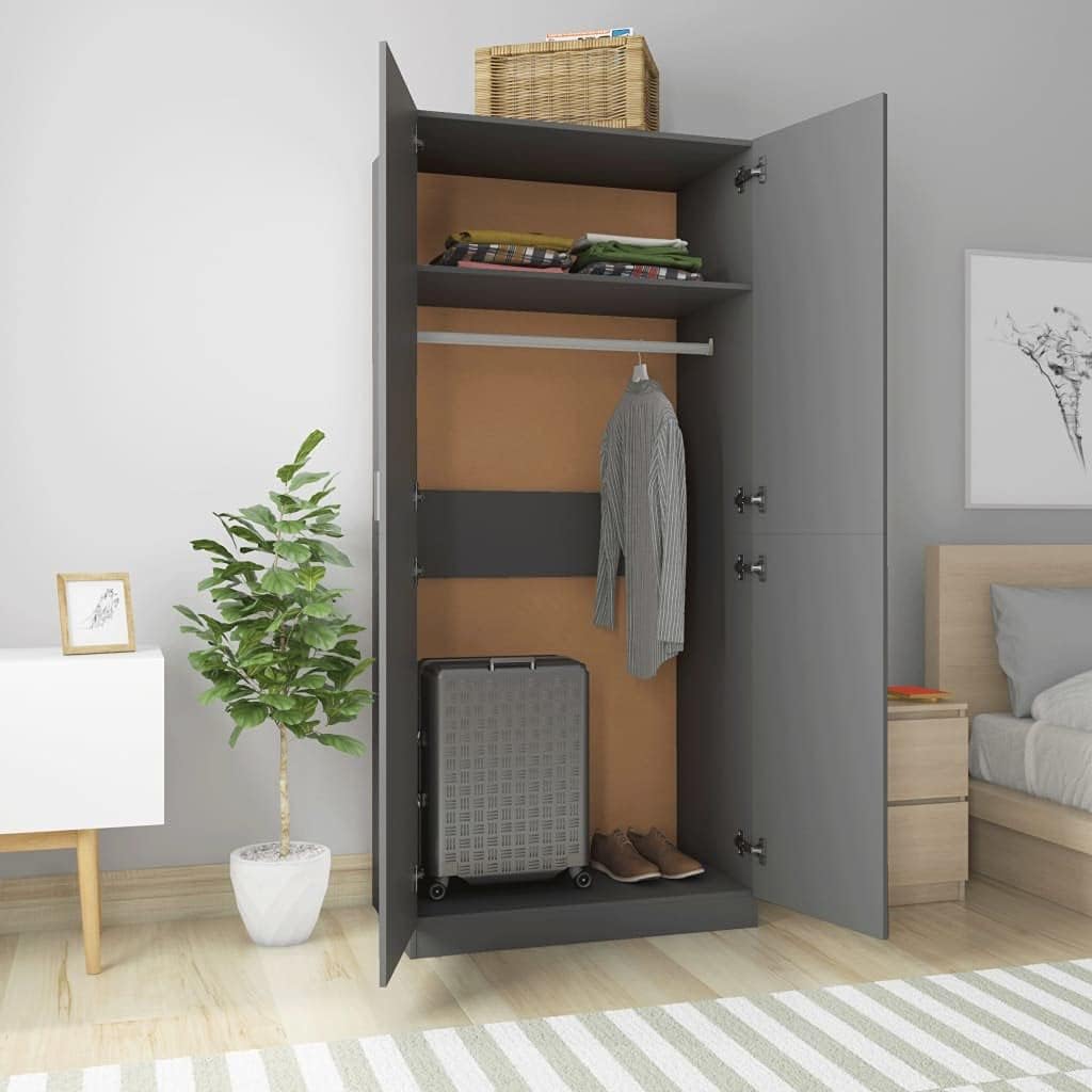 Wardrobe Grey 90x52x200 cm Engineered Wood.Cabinets & Storage,Cupboards & Wardrobes