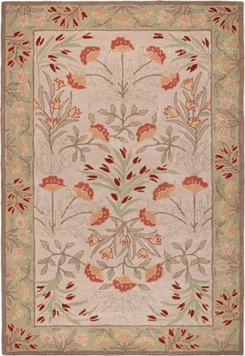 Handmade Floral Adeline Beige/Blue Tulips Traditional Crafted Wool Area Rug for Living Room Bedroom and Kitchen (12X9 FT, Multi)