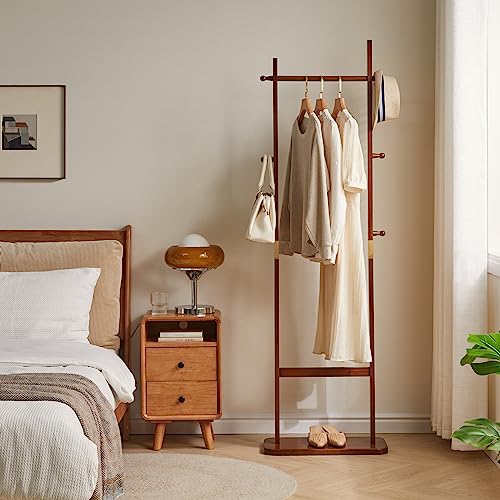 Coat Rack Tree Stand with Very Sturdy Base, Freestanding Small Clothes Rack Heavy Duty, Garment Hanging Racks for Kids and Adults, Space Saving Brown USYD-203