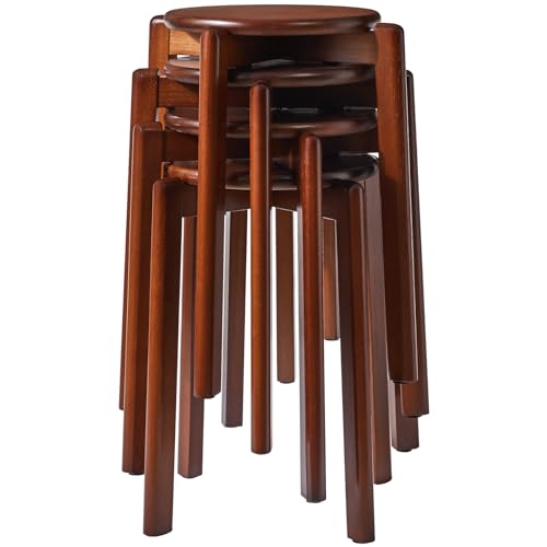 YMYNY 4pcs Solid Wood Round Stool, Shoes Change Stool, Dressing Stool, Small Stool, Stackable Stools for Living Room, Dining Room, Kitchen, Classroom, 10.63