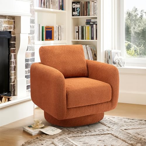 COLAMY Swivel Accent Chairs for Living Room, 32Inches Wide Upholstered Armchair with Plush Back Pillow, Modern Sofa Corner Barrel Chair for Nursery/Living Room/Bedroom-Beige