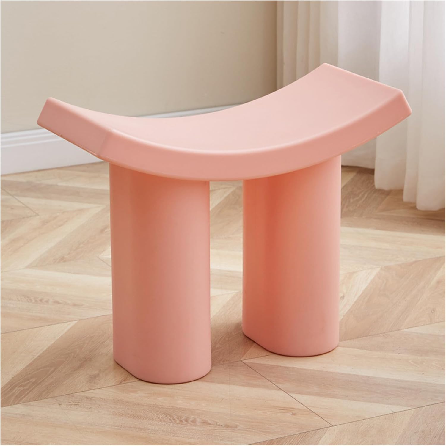 Plastic Shoe Changing Stool, Home Fashion Living Room and Bedroom Step Stool, Modern Simple Curved Surface Small Stool, Cute Children's Furniture,Pink