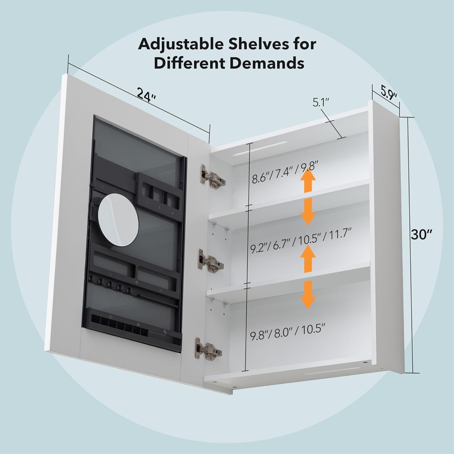Bathroom Mirror Cabinet - Large Single Door 24x30 inchs Bathroom Mirror with Storage Medicine Cabinet Mirror with Buffering Hinge Adjustable Shelves Durable and MDF Construction