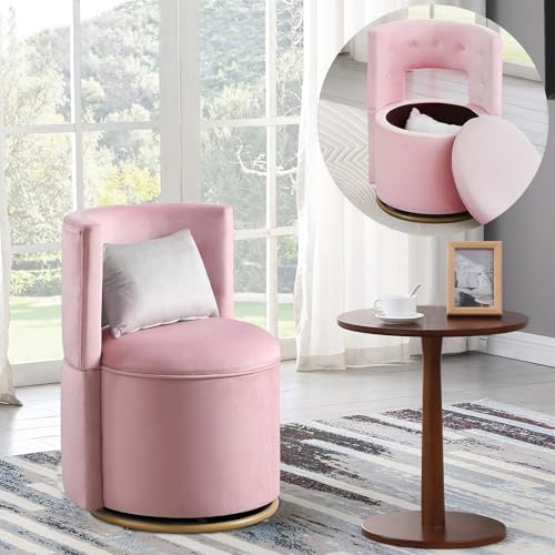 360° Swivel Accent Chair with Storage,Modern Curved Chair with Velvet Pillow,Gold Metal Base for Living Room, Study Room, Bedroom (Gray)
