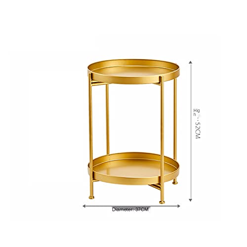 Tea Table for Living Room Bedside Coffee Table for Living Room Furniture Folding End Table Small Iron Metal Double Sofa Side Table with Round Tray Storage End Tables End Tables (Color : Golden)