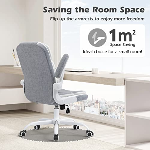 SEATZONE Office Chair Linen Fabric Ergonomic Executive Computer Desk Chairs Small Cute Rolling Task Chairs for Teens&Adults,Gray