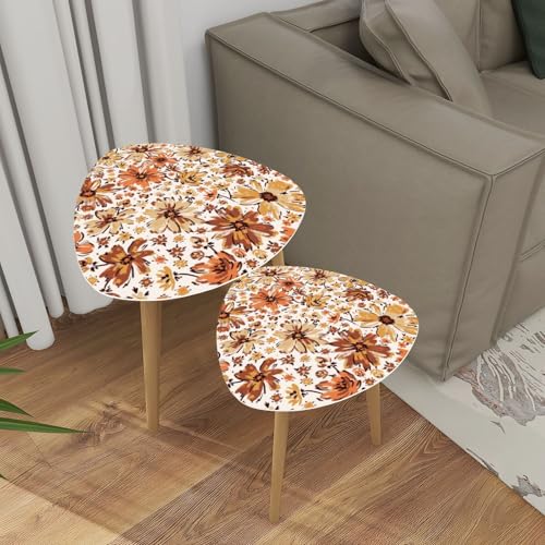 Triangle Nesting Coffee Table Set of 2 Japanese seamless pattern crane birds elements Asian oriental Modern Minimalist Side Table Small End Table Leisure Tea Table Living room Bedroom Office