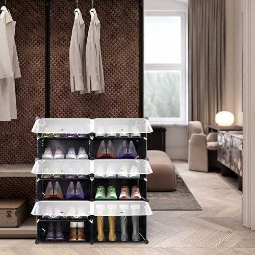 Shoe Rack - 6 Tier Shoe Storage Cabinet for 22 Pairs - Plastic Shoe Shelves Organizer for Closet, Hallway, Bedroom, Entryway (White)