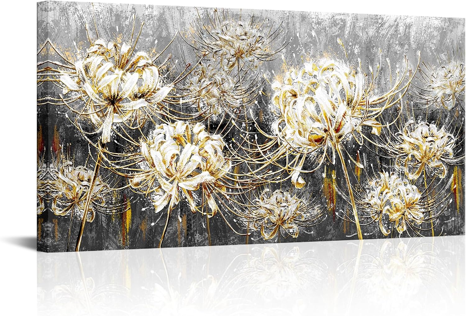 Artmyharbor Gold and Grey Flower Wall Decor Blossom Floral Canvas Picture Wall Art for over Fireplace Stairway Artwork 24