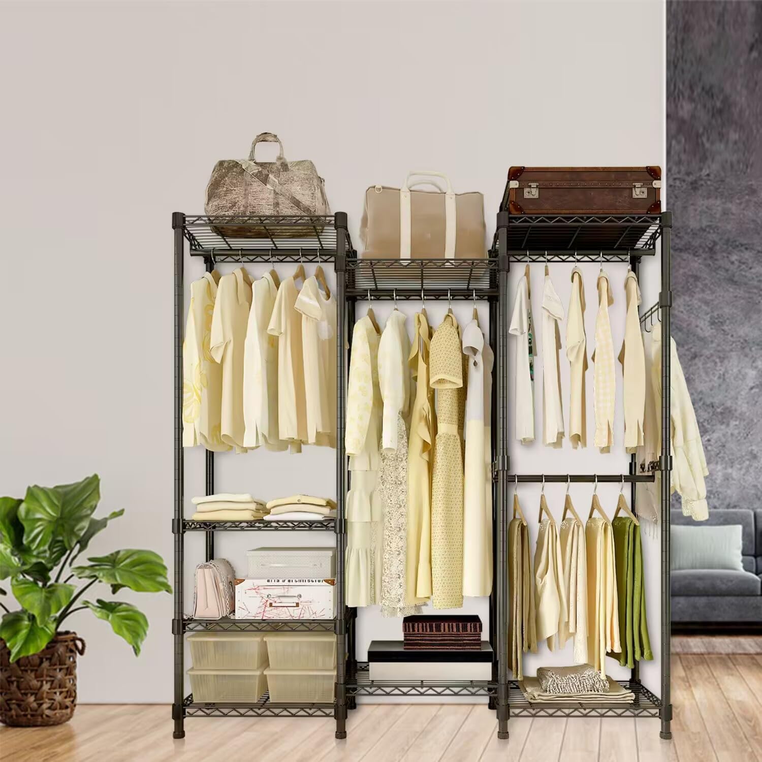 Racks for Hanging Clothes Fabric Drawers, Portable Closet Wardrobe, Heavy-Duty Clothes Rack, Freestanding Closet Organizer, Clothing Rack with Shelves and Hanger Rods, Garment Rack 175 x 40 x 180CM