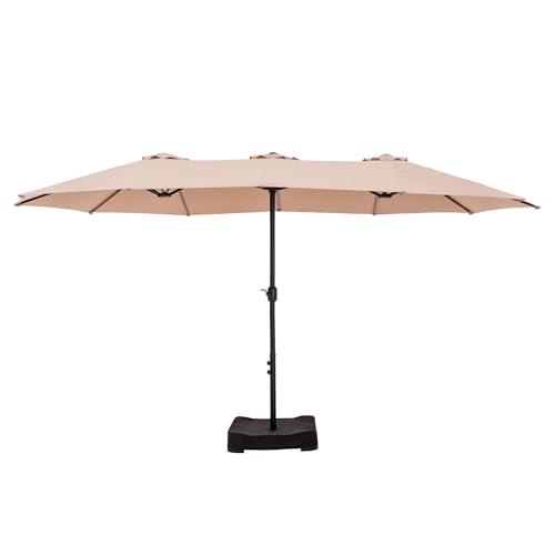 MFSTUDIO 15ft Double Sided Patio Umbrella with Base Included, Outdoor Large Rectangular Market Umbrellas with Crank Handle for Deck Pool Shade
