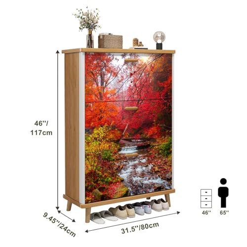 3 Drawer Shoe Cabinet, Artistic Shoe Cabinet, Birch Alley Kendlmuehlfilzen Wood Shoe Rack Organizer for Entryway Slim (31.5”W x 9.45”D 46”H)