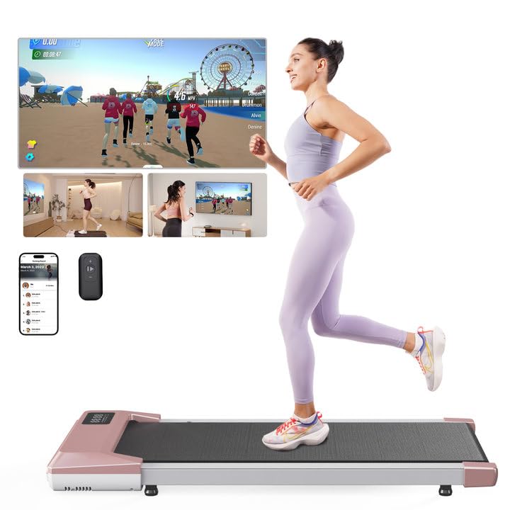 Superun Walking Pad, Under Desk Walking Pad Treadmills for Home & Office, 2 in 1 Walking Treadmill, Portable Mini Treadmill with Remote Control & Smart Motion APP, 265 Lbs Capacity, Installation Free