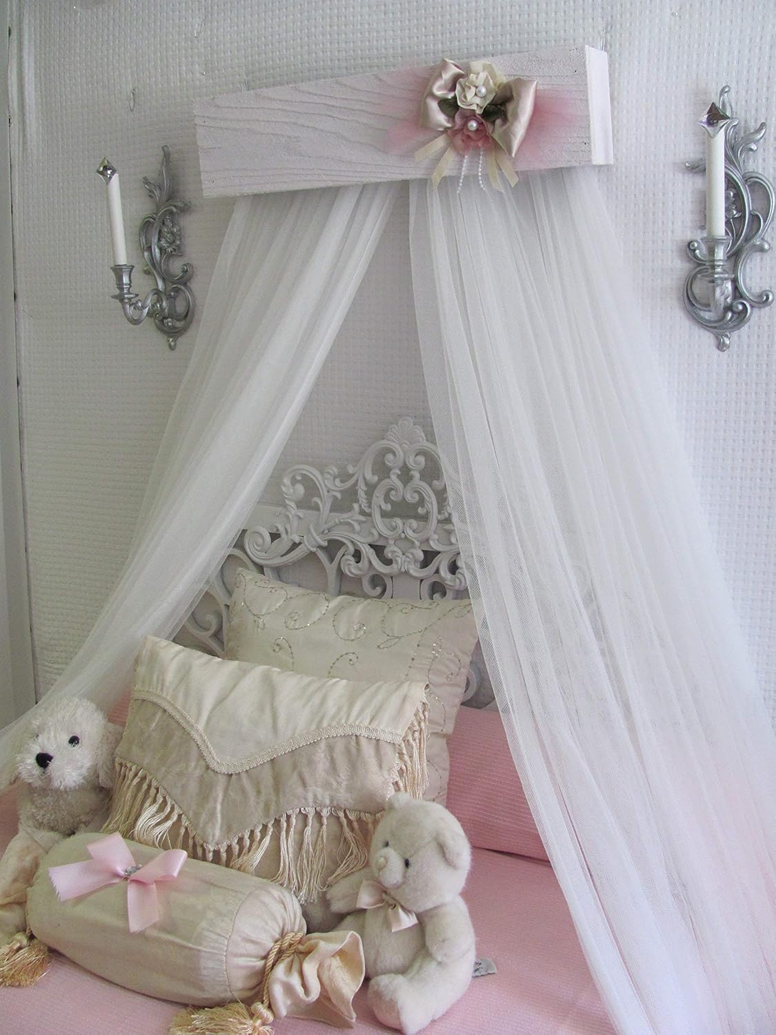 Princess Bed Crown Canopy Crib Baby Nursery Decor Shabby Chic Princess Girl's Bedroom FREE White curtains Vintage inspired Chalk paint SO ZOEY BOUTIQUE SALE