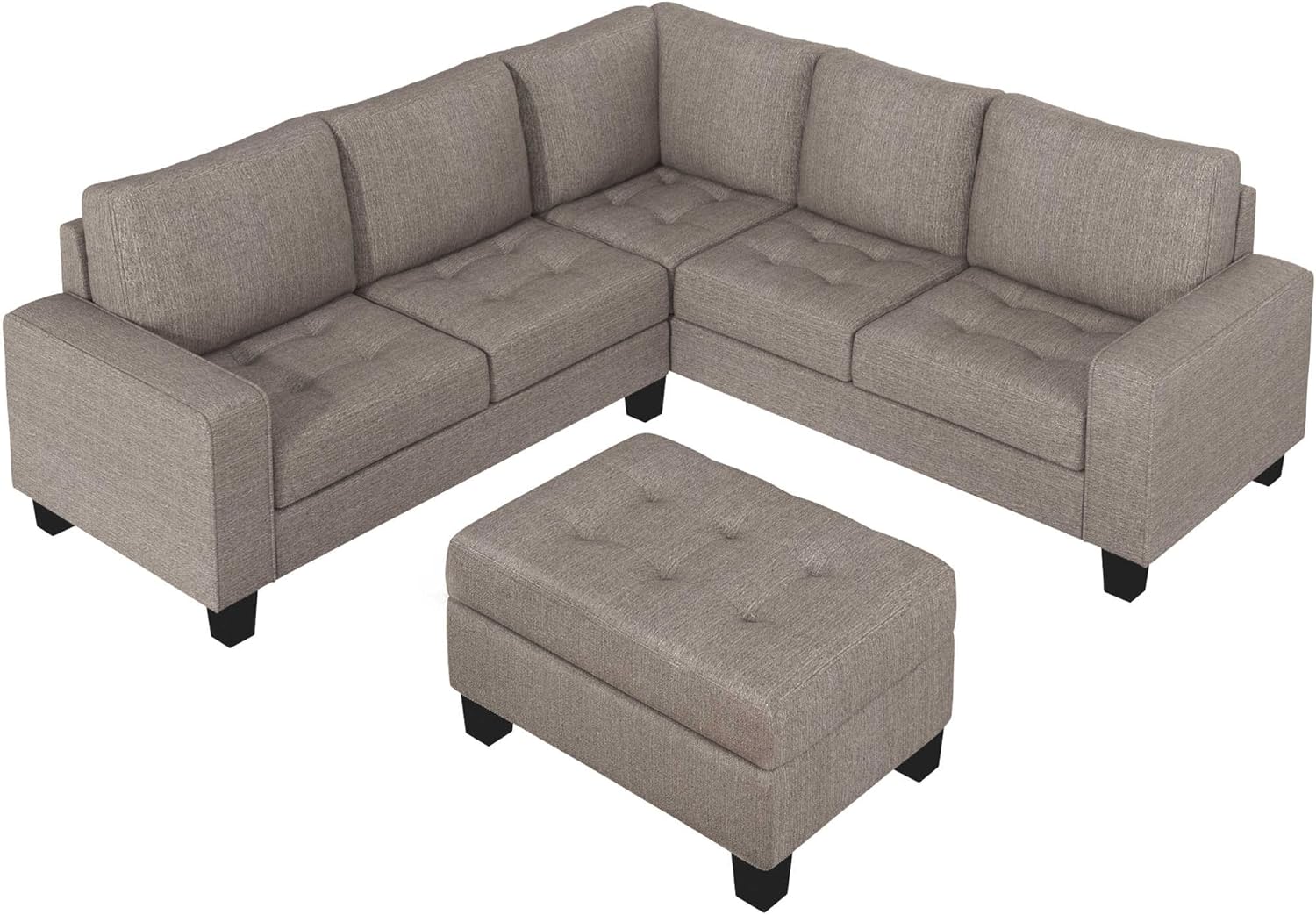 Modern L-Shaped Sectional Sofa - Space-Saving Design with Storage Ottoman and Cup Holder for Living Room Durable Comfort Couch for Large Spaces Ergonomic Furniture with Sleeper Functionality