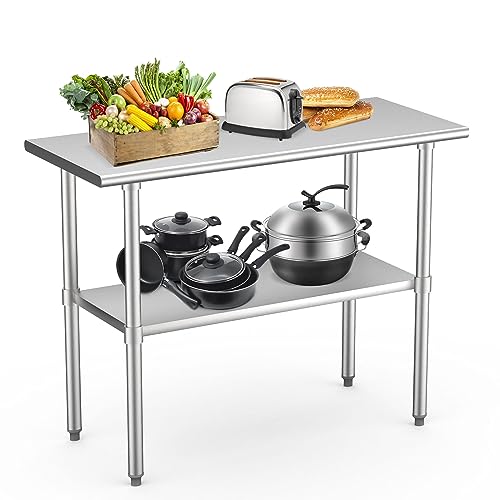 BELANITAS Stainless Steel Table with Wheels 24x36 NSF Stainless Steel Prep Table with Adjustable Undershelf, Metal Table for Home Kitchen and Garden