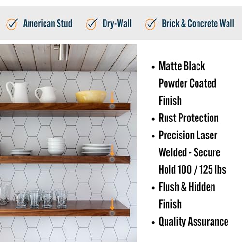 EVALD Heavy Duty Floating Shelf Bracket | 6-Inch Floating Mantel Mount, Blind Shelf Supports, and Anchors | Floating Shelf Hardware for Home and Office Decor | Fireplace Mantel Brackets (4 Pack)