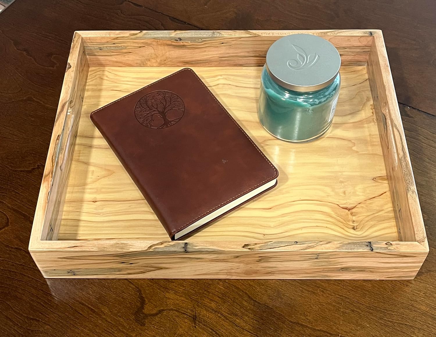 Maple Wood Coffee Table Tray with Handles, Rectangle Ottoman Tray, Serving Centerpiece