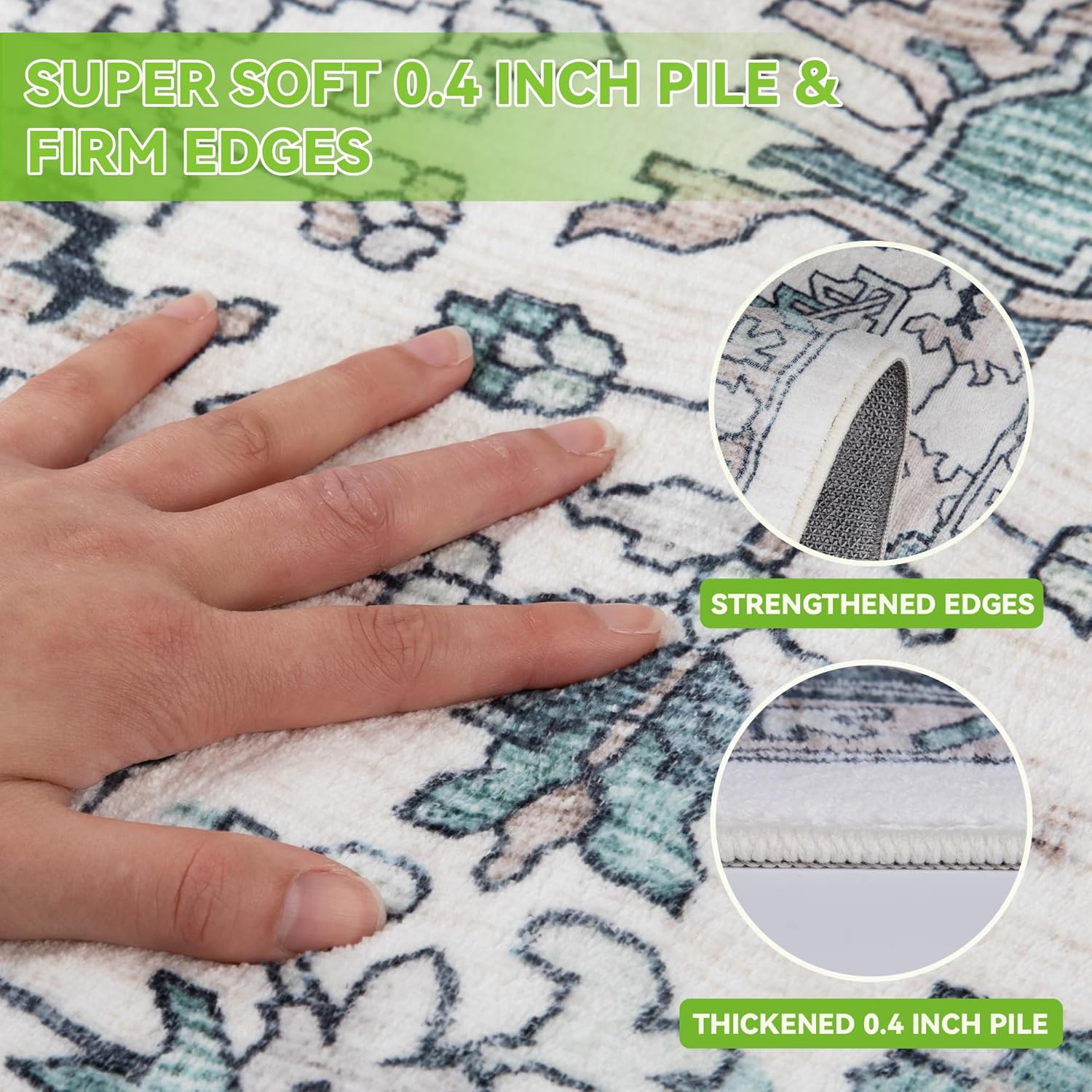 Area Rug for Living Room, 5x7 Area Rug Soft Carpet for Bedroom Non-slip Boho Rug Low-pile Machine Washable Rug Oriental Vintage Rug Carpet for Dining Room Navy Blue Cream