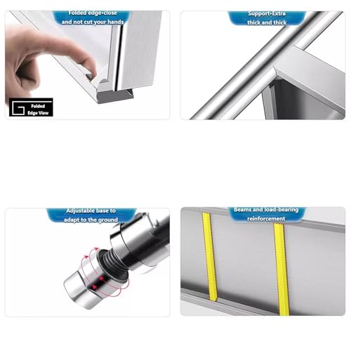 Commercial Kitchen Work Table,Stainless Steel Table,Stainless Steel Prep Table,with Undershelf and Adjustable Feet,Double-Layer Storage, with guardrail,for Commercial and Home.