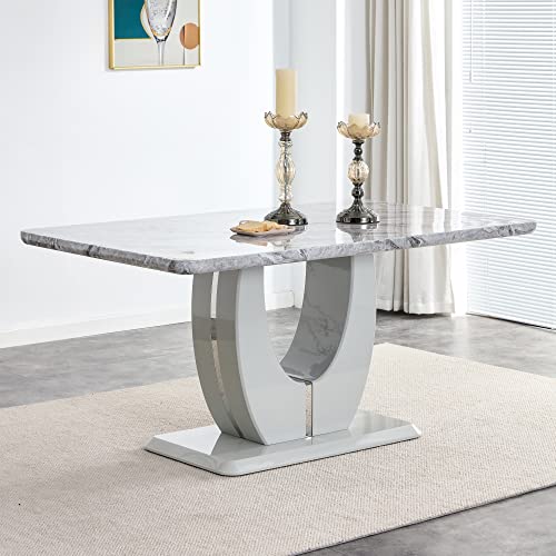 63”Modern Dining Table for 6,Rectangular kitchen table with faux marble tabletop ＆ Ideal for Dining Room, Kitchen Room