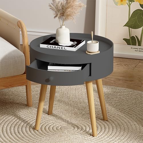 2PCS Round Side Table with Drawer,18
