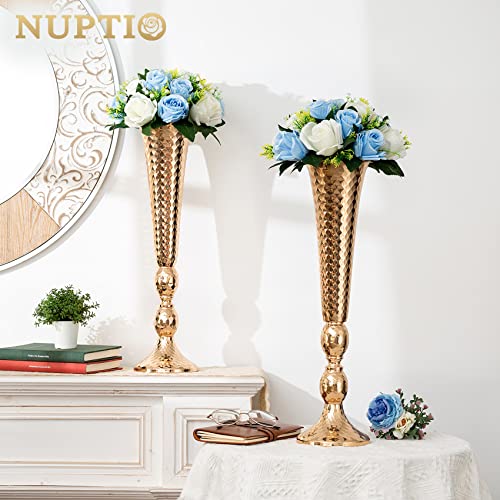NUPTIO Fake Flower Ball Arrangement Bouquet,15 Heads Plastic Roses with Base, Suitable for Our Store's Wedding Centerpiece Flower Rack for Parties Home Decor (Champagne & White, 6 Pcs)