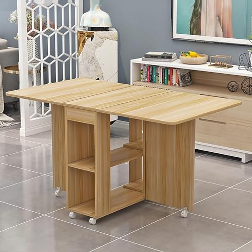 Versatile Dinner Table,Folding Kitchen Table,Folding Dining Table with Storage,Folding Table with Moveable Wheels,Foldable in 3 Forms,Space Saving