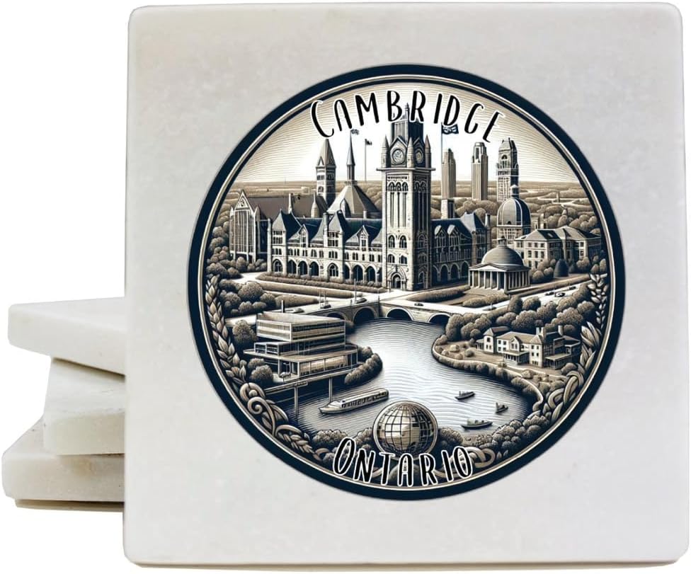 Cambridge Ontario Mementos Souvenir 4x4-Inch Coaster Marble 4 Pack