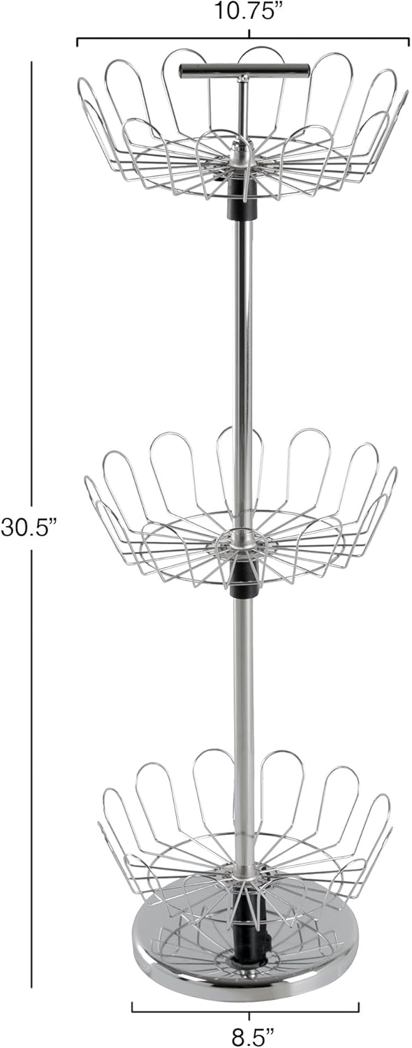 Three Tier Revolving Shoe Tree Orgainzer Rack with Chrome Finish by Lavish Home