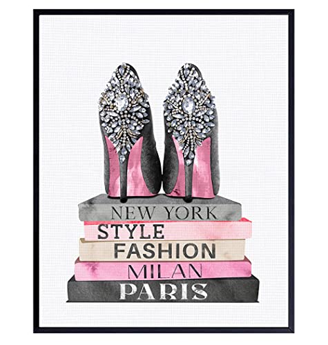 Pink Black Designer Shoes Fashion Design Wall Art Poster Print - Glam Home Decor - Glamour Wall Decor for Women - Luxury Gifts - Books - Girls Bedroom, Living room Decor - 8x10 Unframed