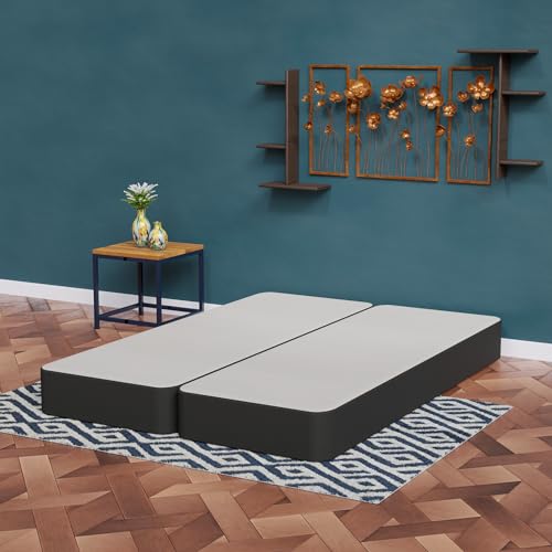 8-Inch Sturdy Box Spring for Mattress Support-Durable and Fully Assembled, Natural Wood Foundation for King, Black