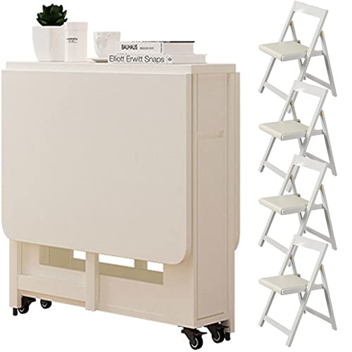 Folding Dining Table Set for 4, Wooden Extendable Dining Table with Chairs - Perfect for Kitchen Dining Room Living Room - Space Saving Furniture