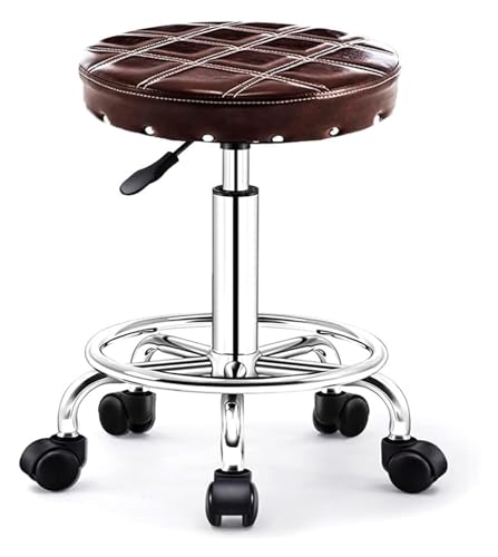 Rolling Stools Rotating Stool Swivel Round Rolling Stool with Wheels and Footrest, Height Adjustable,Salon Vanity Spa Massage Beauty Desk Stools Chair Adjustable