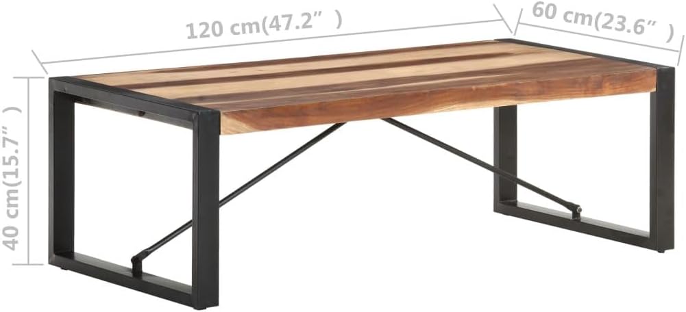 Contemporary Solid Wood Coffee Table with Sheesham Finish - Minimalist Design Furniture for Living Room - Rectangular Center Table for a Modernécor-Brown