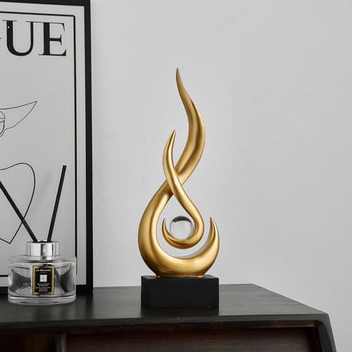 FJS White Decor Modern Flame Statue Decorations for Living Room, Resin Shelf Decor Accents, Abstract Art Sculptures Home Decor for Shelves Dining Room Office Coffee Table Centerpiece