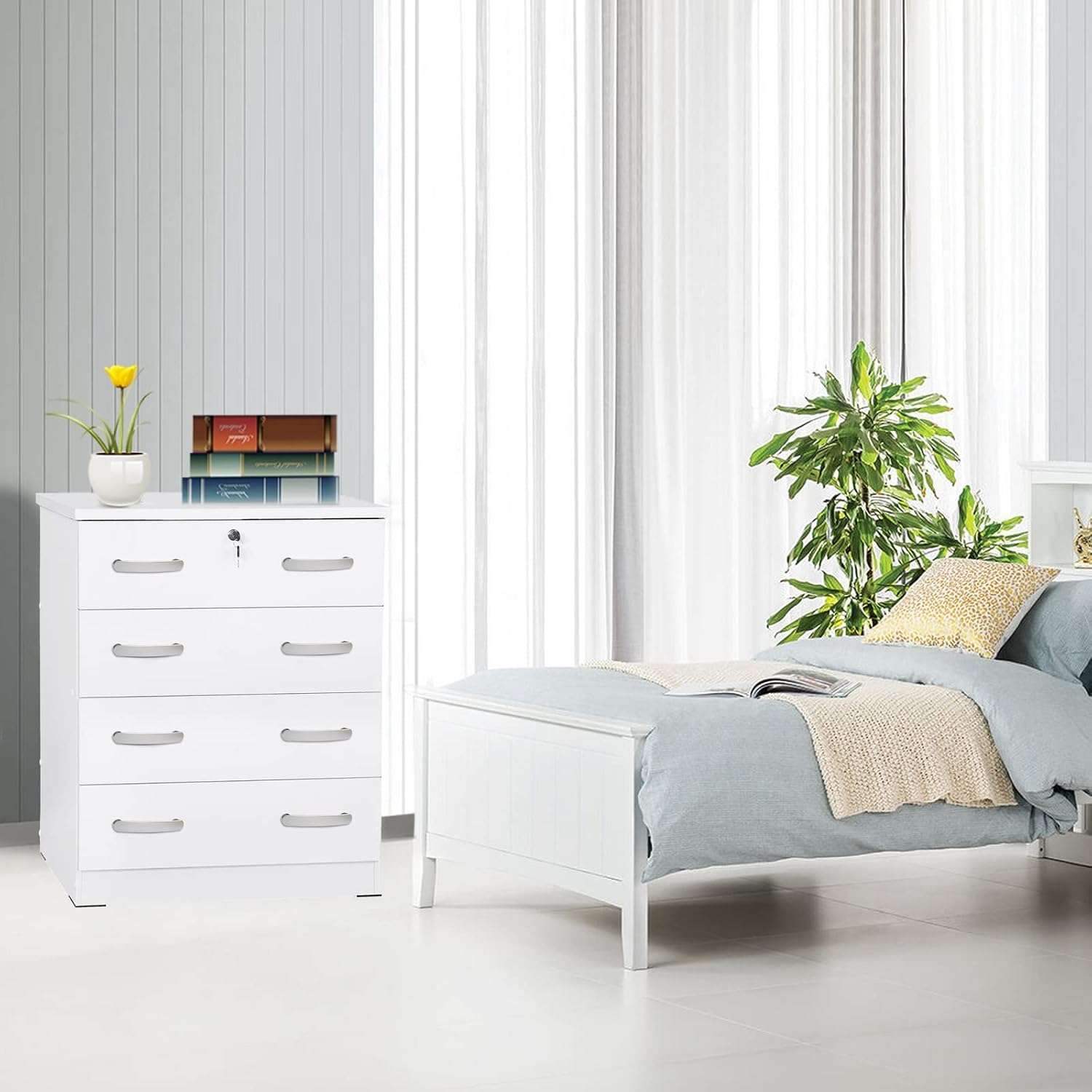 Better Home Products Cindy Wooden Collection Chest Bedroom Dresser (White, WC4)