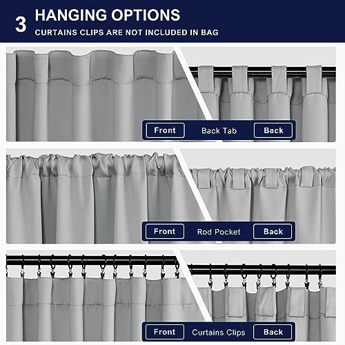 Hiasan Back Tab and Rod Pocket Blackout Curtains Sewn with Tiebacks - Thermal Insulated Room Darkening Curtains for Living Room 52x108 Inch, Navy Blue, 2 Panels