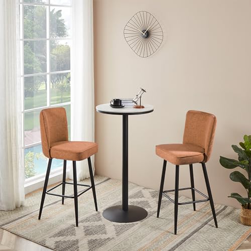 Cozy Castle Rustic Linen Counter Stool Set of 2, 26-Inch Bar Stools with Metal Frame, Striped Tufted Back Stool Chair for Kitchen Counter, Dining Room, Mustard Yellow