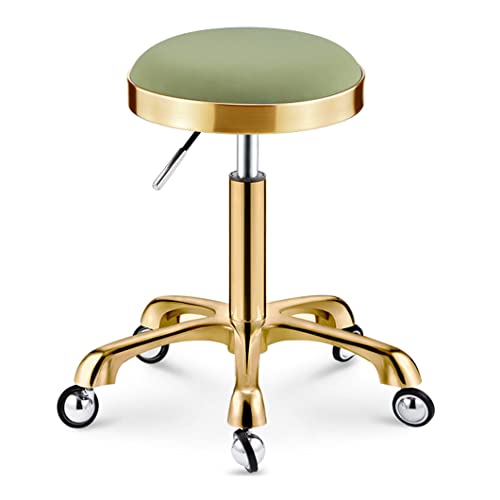 Load-Bearing 440 Ib Round Rolling Stool with Wheels, Gold Heavy Duty PU Leather Swivel Height Adjustable Shop Work Stool with Mute Wheels,Massage Beauty Stools Black