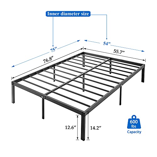 VECELO 14 Inch Metal Queen Size Bed Frame,Black Basic Steel Slats Platform, Easy Assembly Heavy Duty Noise Free/No Box Spring Needed,Industrial（2 Set）