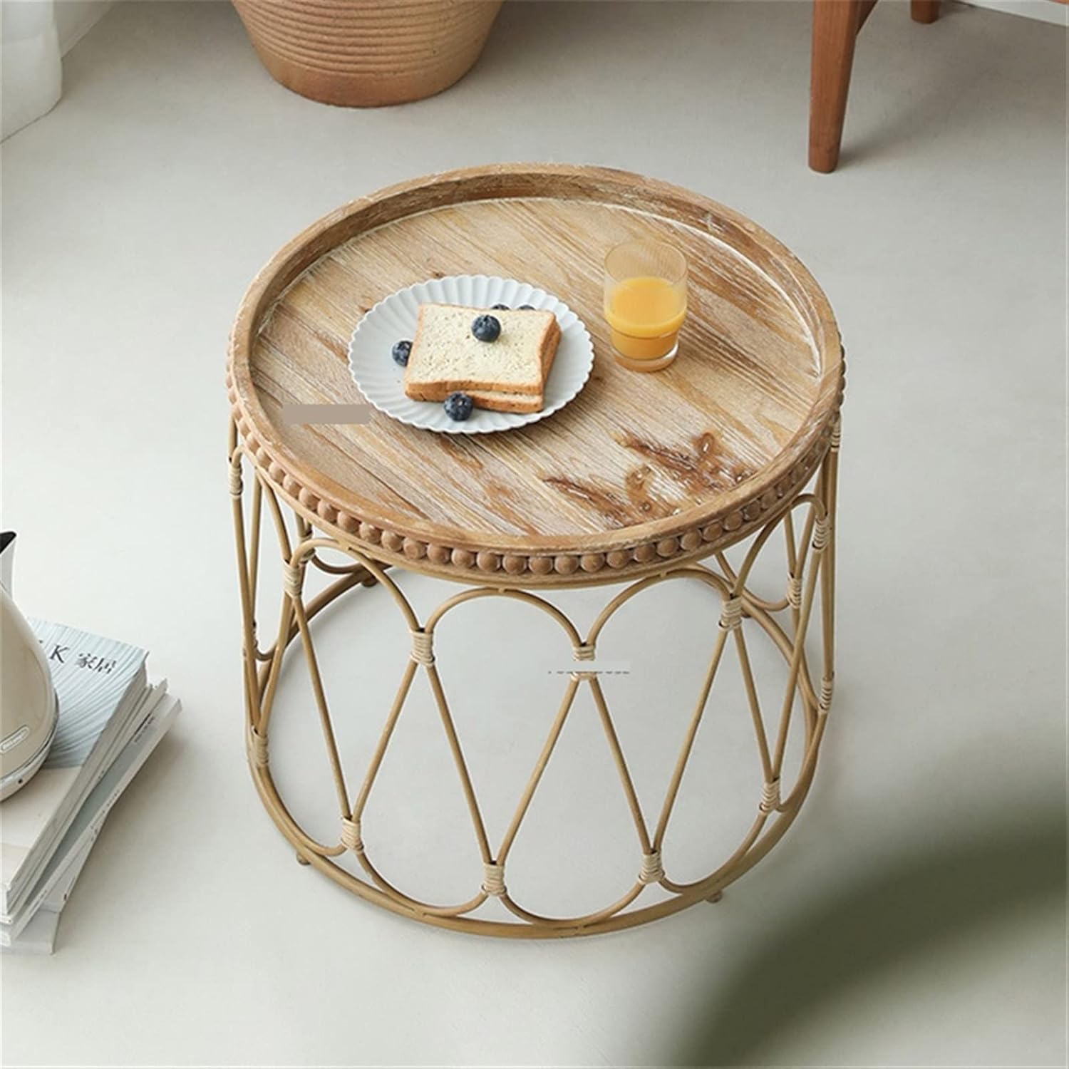 Side Tables Rattan Coffee Table for Living Room Furniture Simple Small Apartment Sofa Side Table Creative Round Tea Table