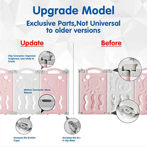 Albott Baby Playpen, Upgraded 18 Panels Foldable Baby Fence with Game Panel and Safety Gate, Adjustable Shape, Portable Baby Play Yards for Children Toddlers Indoors or Outdoors (Blue+White, 18 Panel)