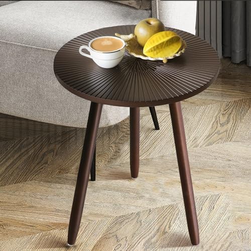Round End Table, Modern Side Table, Carved Tabletop Coffee Table for Living Room, Bedroom, Small Spaces, Easy Assembly, Home Decor Bedside Table (Brown)