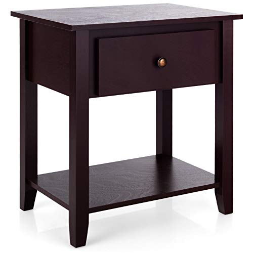 Tangkula End Table with Drawer, Nightstand w/Drawer and Storage Shelf, Beside Sofa Table for Bedroom Living Room, Chest Sofa Side Bedside Storage End Table, Accent Table with Open Shelf