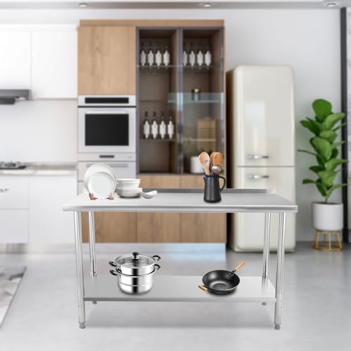 Stainless Steel Prep Table, 36 x 24 Inches Kitchen Work Tables with Backsplash, NSF Commercial Worktable for Restaurant and Home