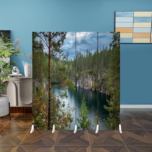 Folding Room Divider Wall Privacy Screen Campsite orange tent northern Minnesota lake sunrise autumn Portable Partition Room Separator Panel for Home Office Bedroom 6 Panel