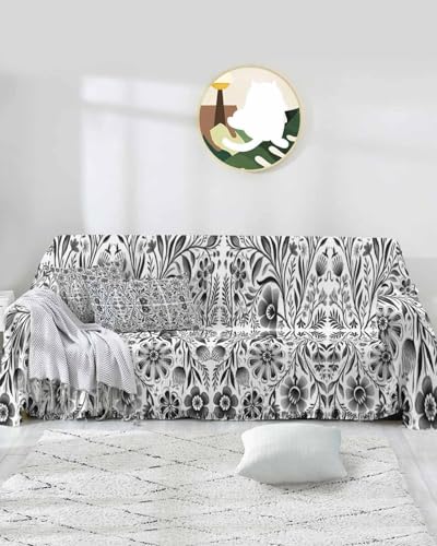 Floral Green Sofa Cover Couch Covers for 3 Cushion Couch Throw Couch Cover with Tassel Soft Sofa Slipcover Abstract Nation Style Flowers Leaf Vintage Couch Furniture Protector for Dog Pet 71