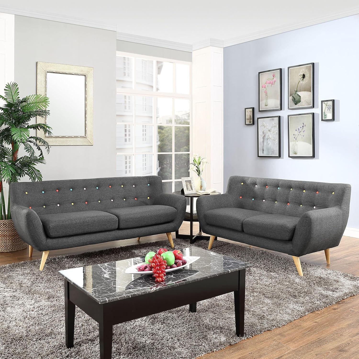 Modern Contemporary Two PCS Living Room Set, Grey, Fabric, Plywood